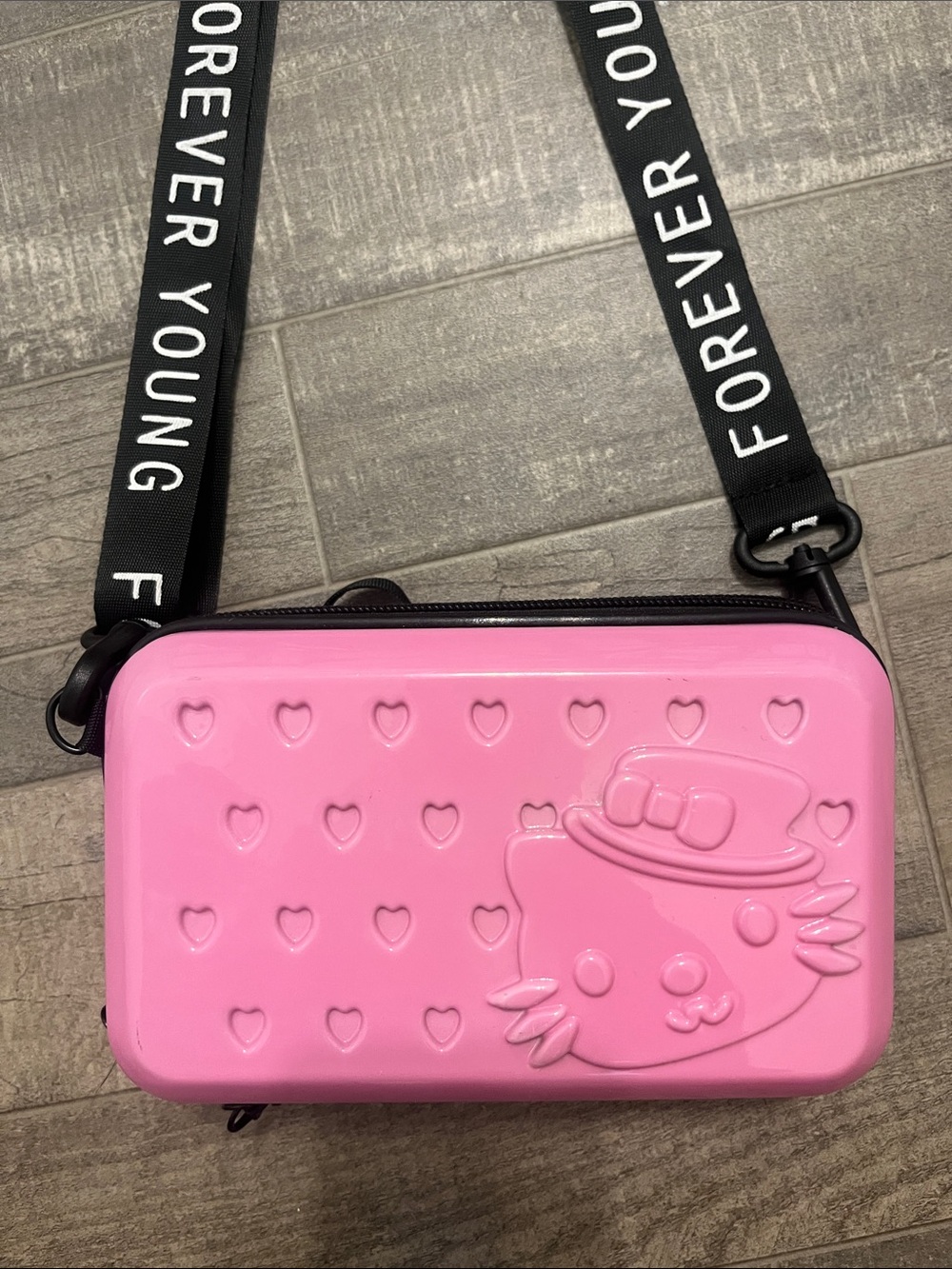Hello Kitty Pink Crossbody Bag with Black 'Forever Young' Strap